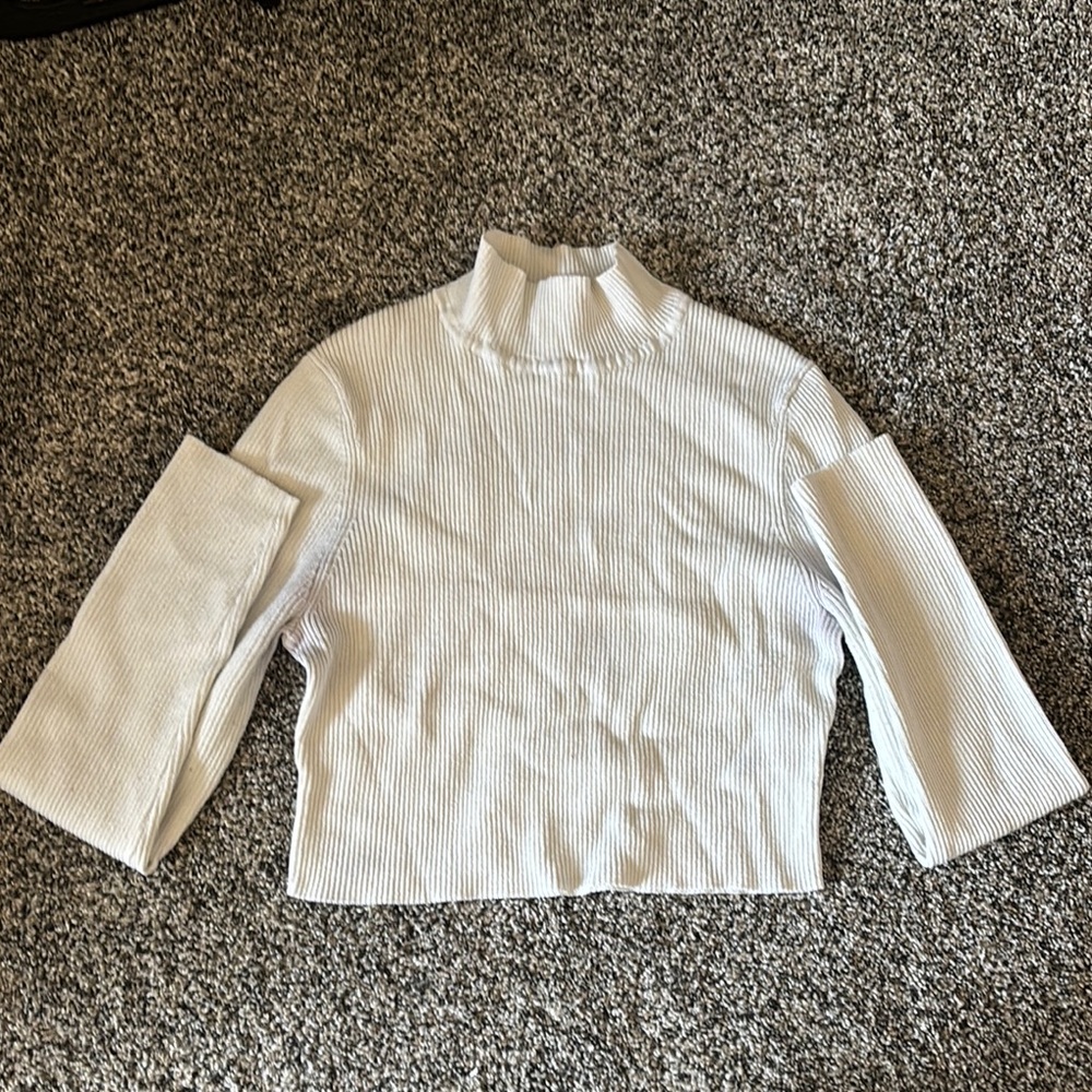 White Ribbed Mock Neck Top